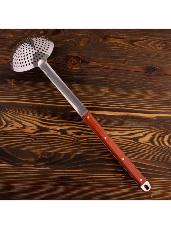 Шумовка для казана узбекская 58см, диаметр 16см, с деревянной ручкой