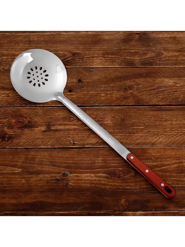 Шумовка для казана узбекская 48см, диаметр 14см, с деревянной ручкой