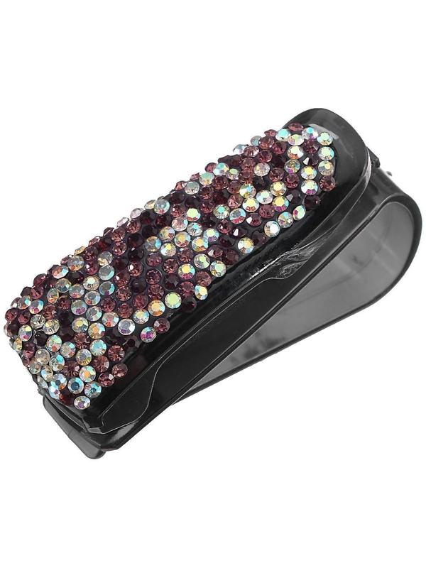 Держатель очков зажим с светло-розовыми стразами, чёрный