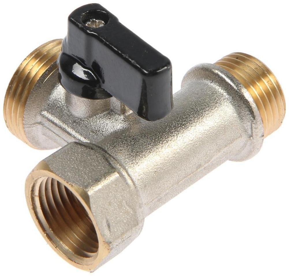 Кран шаровой ZEIN engr, для подключения бытовой техники, 3-х проходной, 1/2