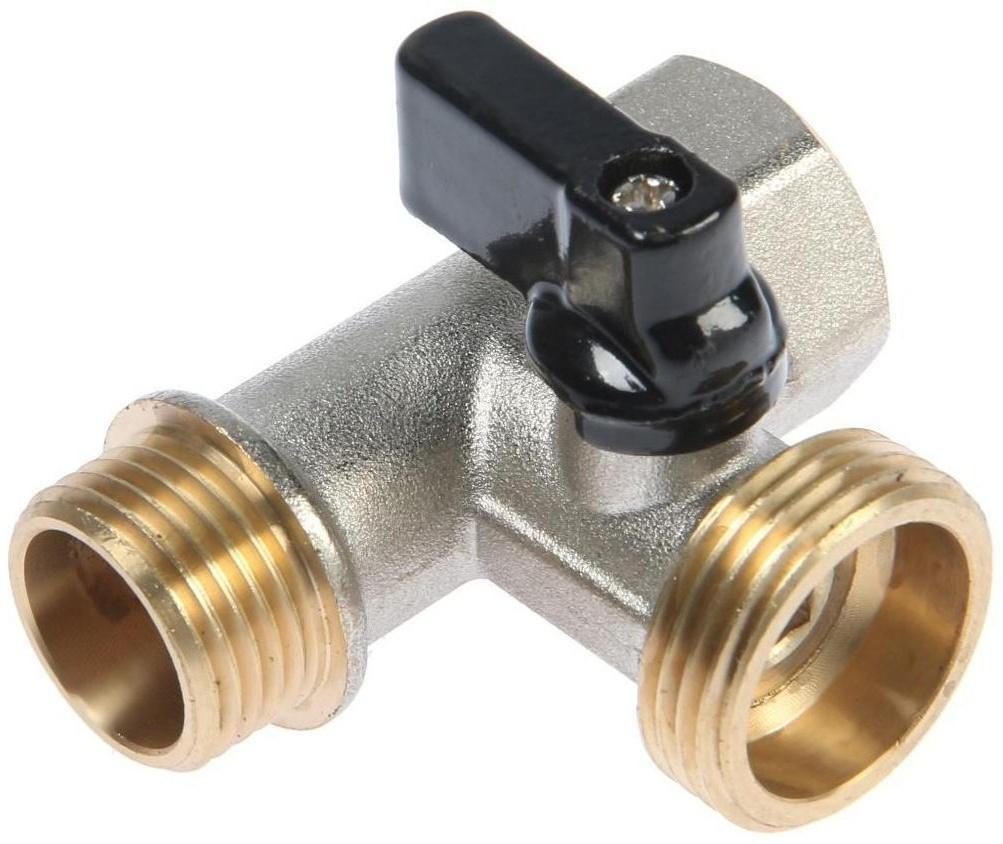 Кран шаровой ZEIN engr, для подключения бытовой техники, 3-х проходной, 1/2