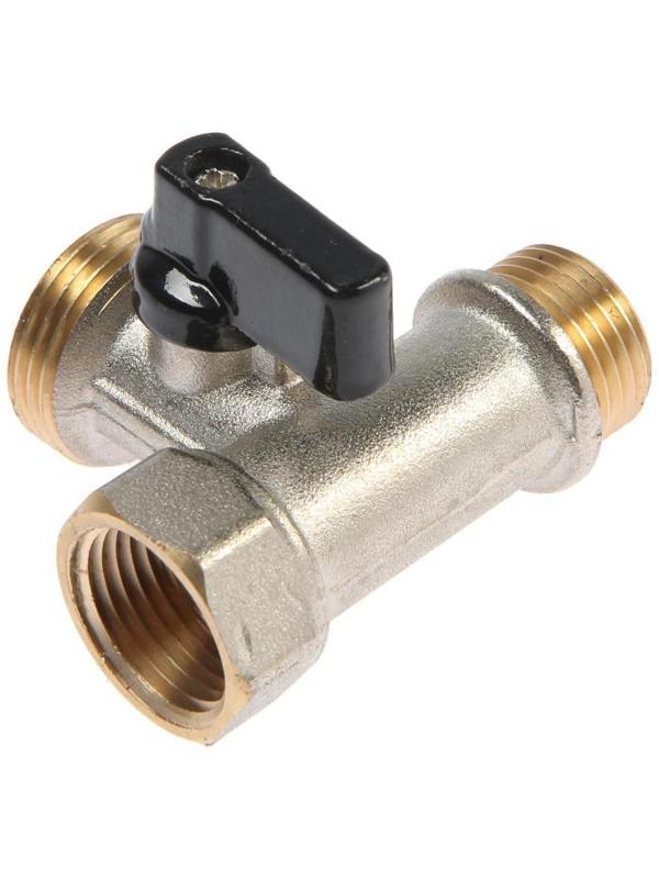 Кран шаровой ZEIN engr, для подключения бытовой техники, 3-х проходной, 1/2