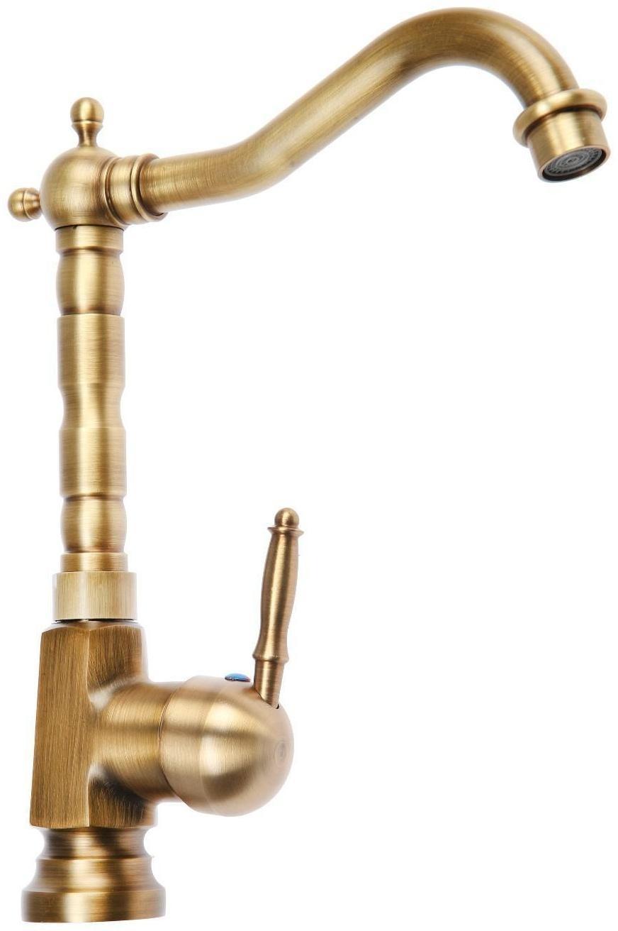 Смеситель для кухни и раковины ZEIN Ретро, высокий излив, без подводки, латунь, цвет бронза