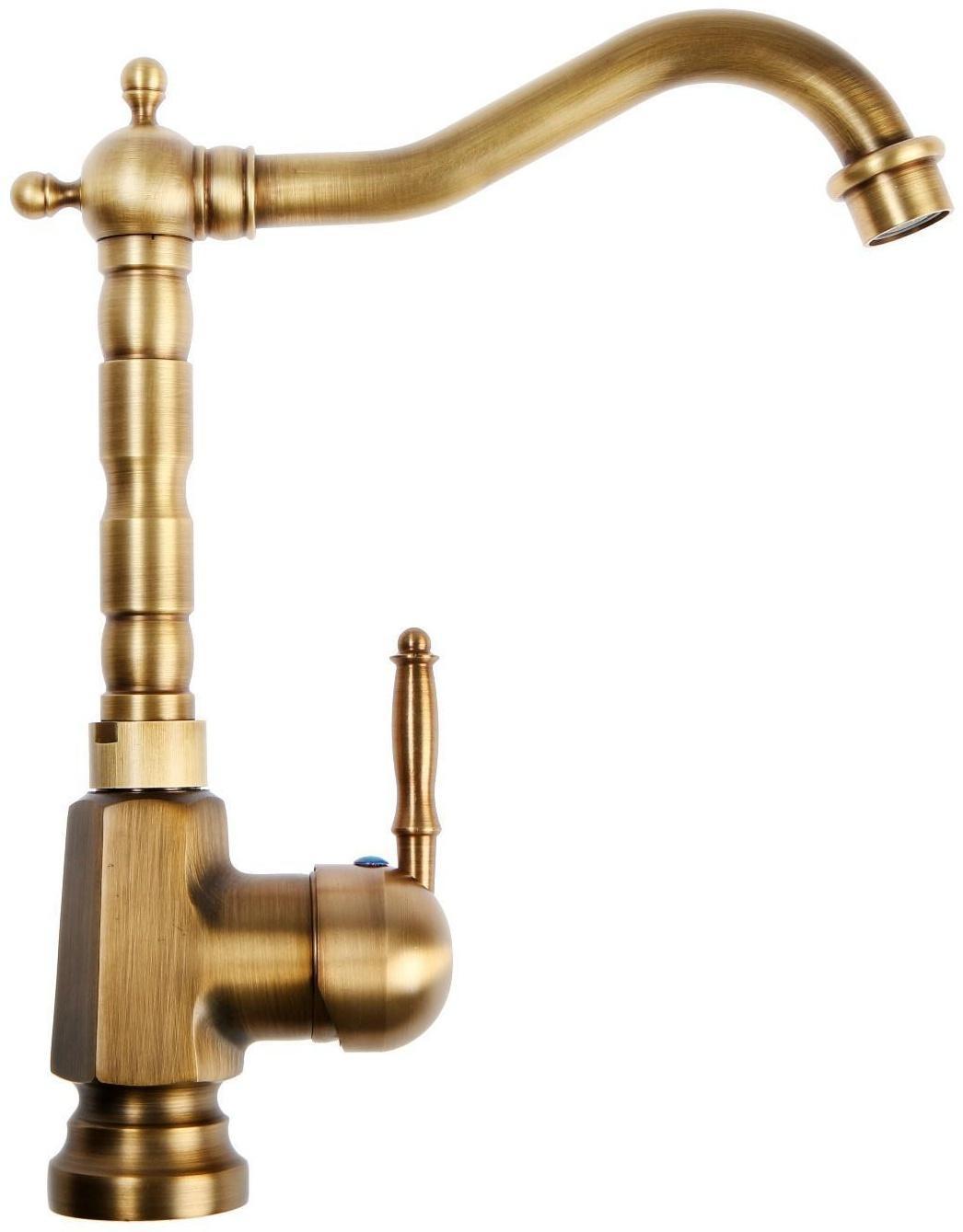Смеситель для кухни и раковины ZEIN Ретро, высокий излив, без подводки, латунь, цвет бронза