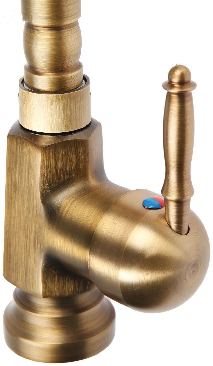 Смеситель для кухни и раковины ZEIN Ретро, высокий излив, без подводки, латунь, цвет бронза