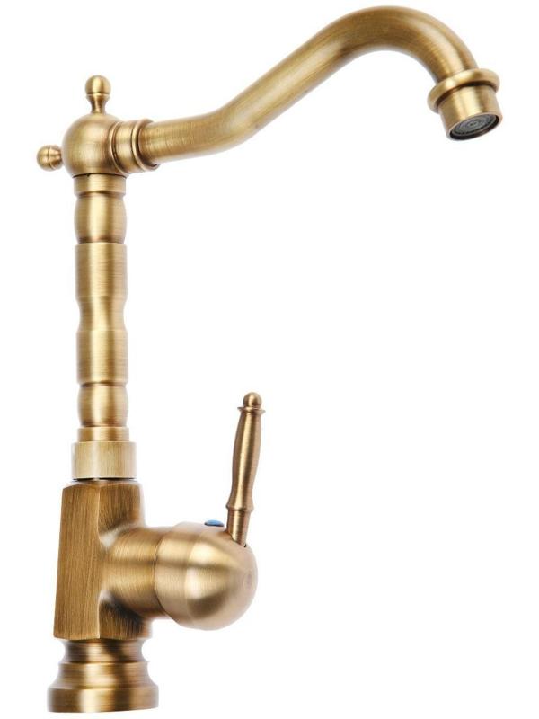 Смеситель для кухни и раковины ZEIN Ретро, высокий излив, без подводки, латунь, цвет бронза
