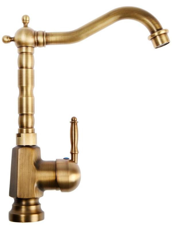Смеситель для кухни и раковины ZEIN Ретро, высокий излив, без подводки, латунь, цвет бронза