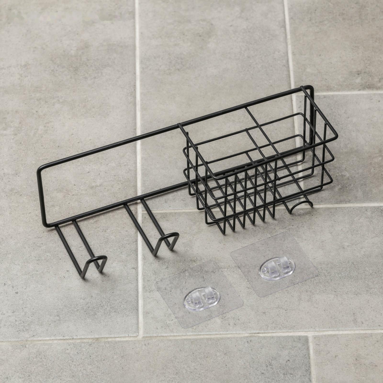 Полка на липучке с держателем для фена, 27×8×8 см, цвет чёрный