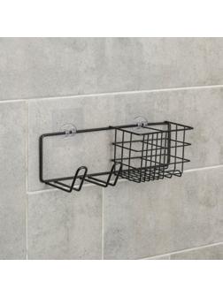 Полка на липучке с держателем для фена, 27×8×8 см, цвет чёрный