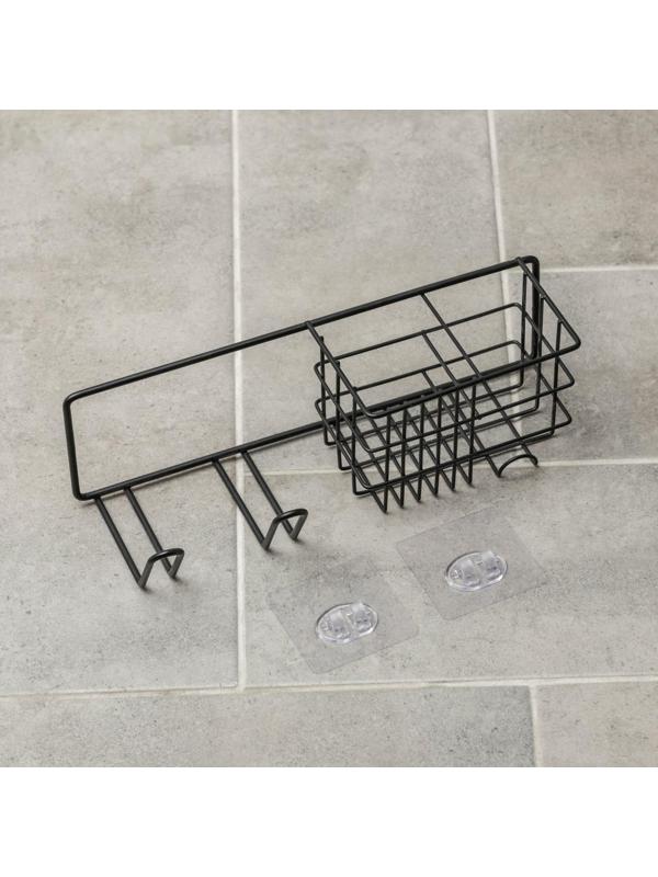 Полка на липучке с держателем для фена, 27×8×8 см, цвет чёрный