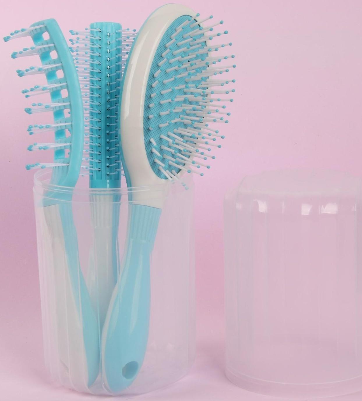 Набор расчёсок, 3 предмета, в футляре, цвет МИКС