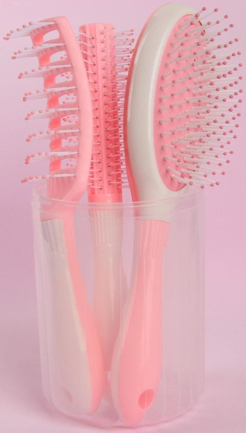 Набор расчёсок, 3 предмета, в футляре, цвет МИКС