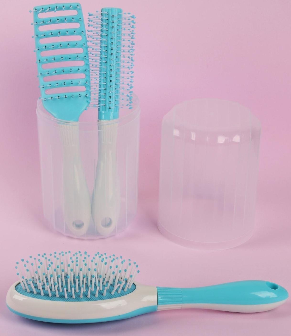 Набор расчёсок, 3 предмета, в футляре, цвет МИКС