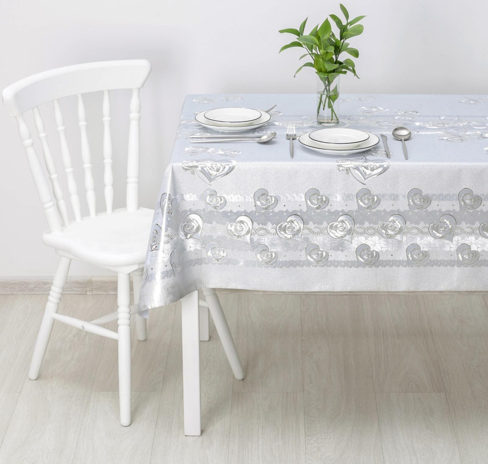 Клеёнка столовая на тканевой основе, ширина 137 см, рулон 20 метров, цвет серебряный