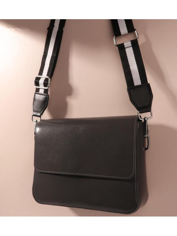 Ручка для сумки, стропа с кожаной вставкой, 140 × 3,8 см, цвет чёрный/белый