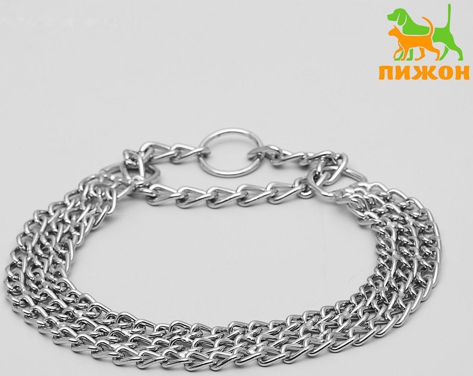 Ошейник-полуудавка металлический трехрядный, 50 см, толщина проволоки 2,5 мм