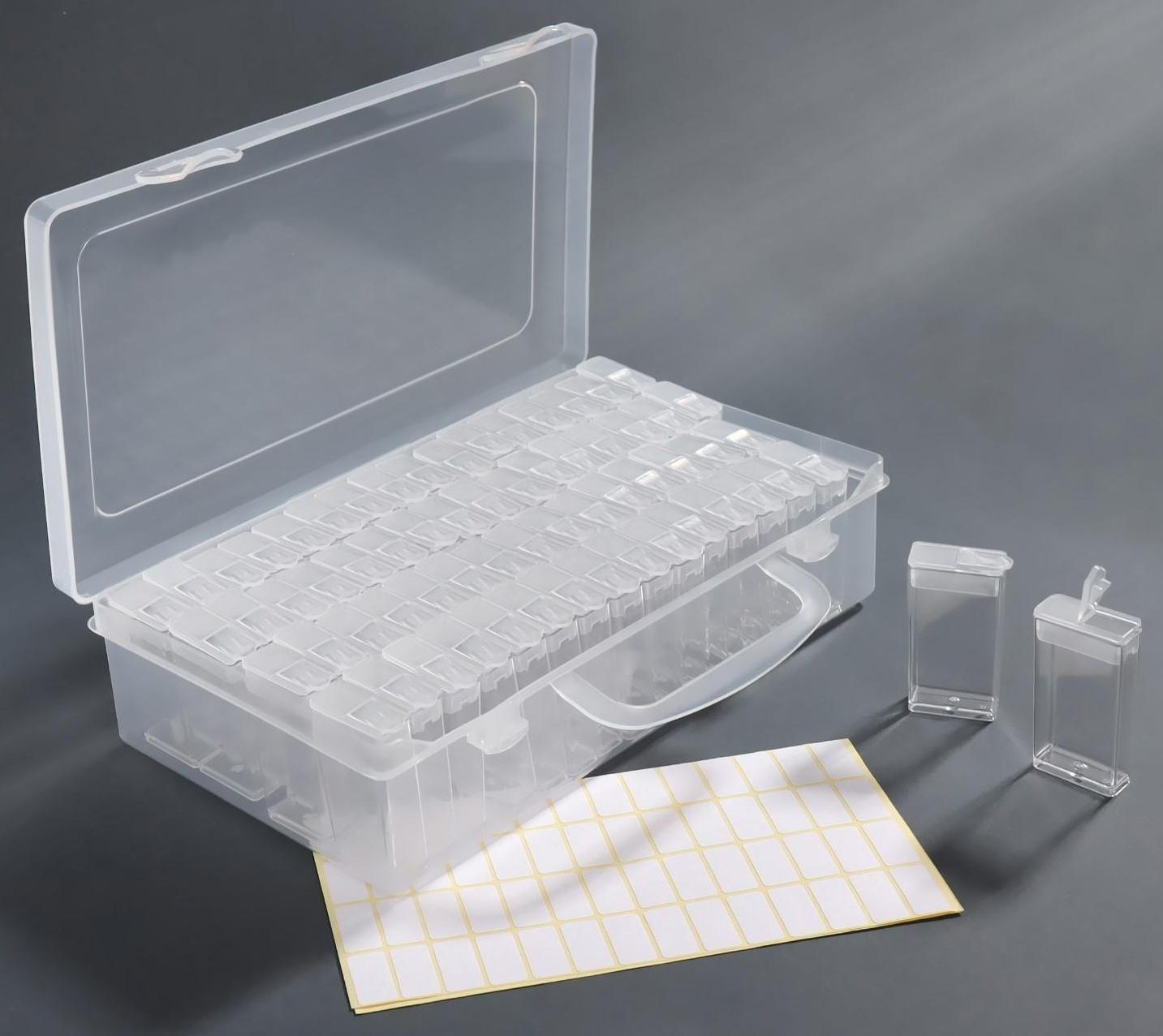 Органайзер для декора, с наклейками, 64 баночки, 22,3 × 13 × 5,5 см, цвет прозрачный