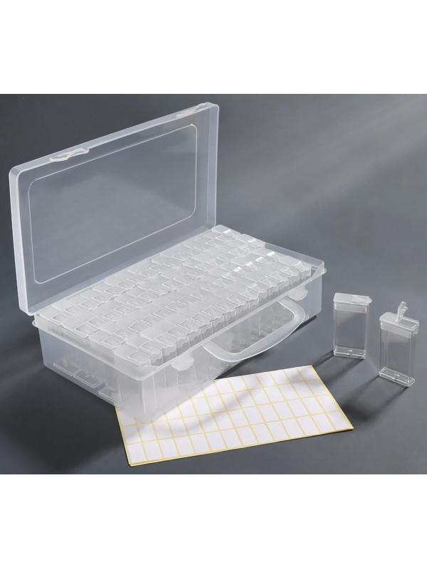 Органайзер для декора, с наклейками, 64 баночки, 22,3 × 13 × 5,5 см, цвет прозрачный