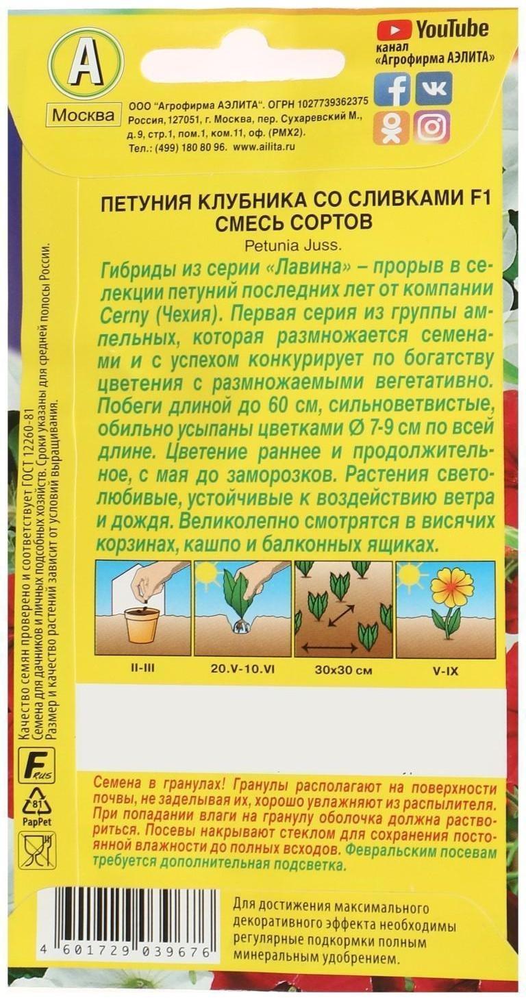 Семена Цветов Петуния Клубника со сливками F1 крупноцветковая ампельная, смесь окрасок,   10