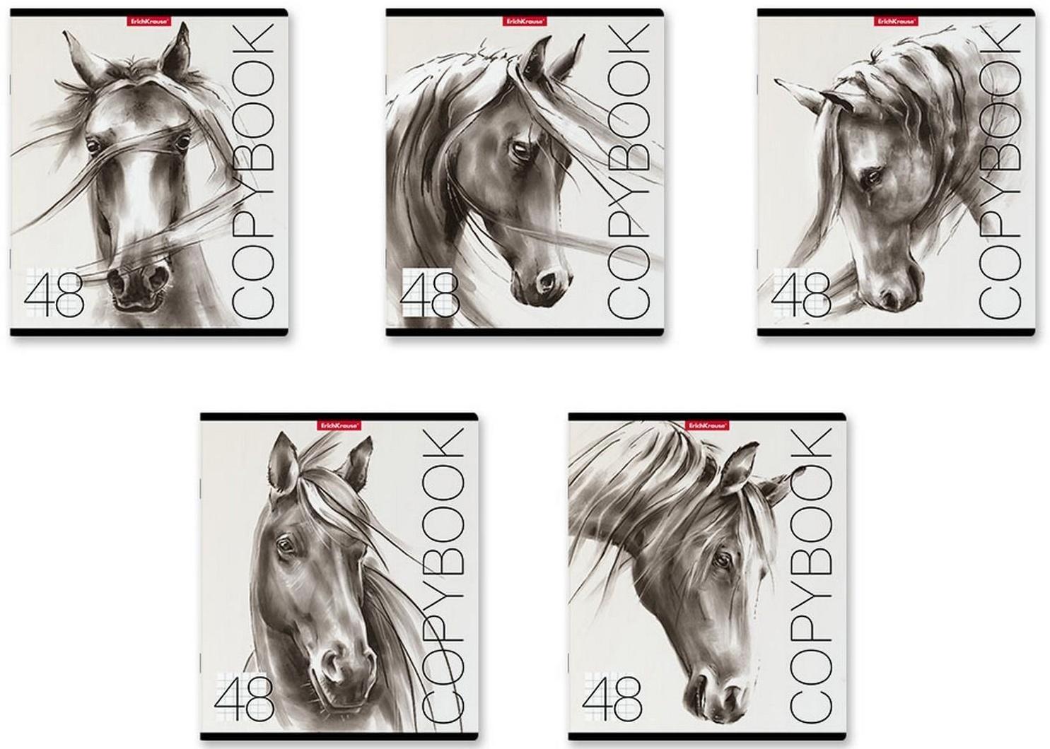 Тетрадь 48 листов в клетку ErichKrause Wild Horse, обложка мелованный картон, блок офсет / Микс 5 шт.