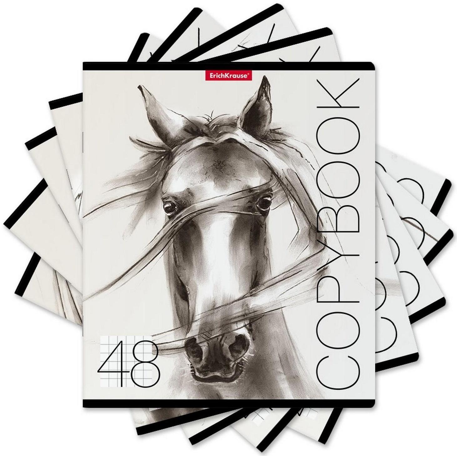 Тетрадь 48 листов в клетку ErichKrause Wild Horse, обложка мелованный картон, блок офсет / Микс 5 шт.