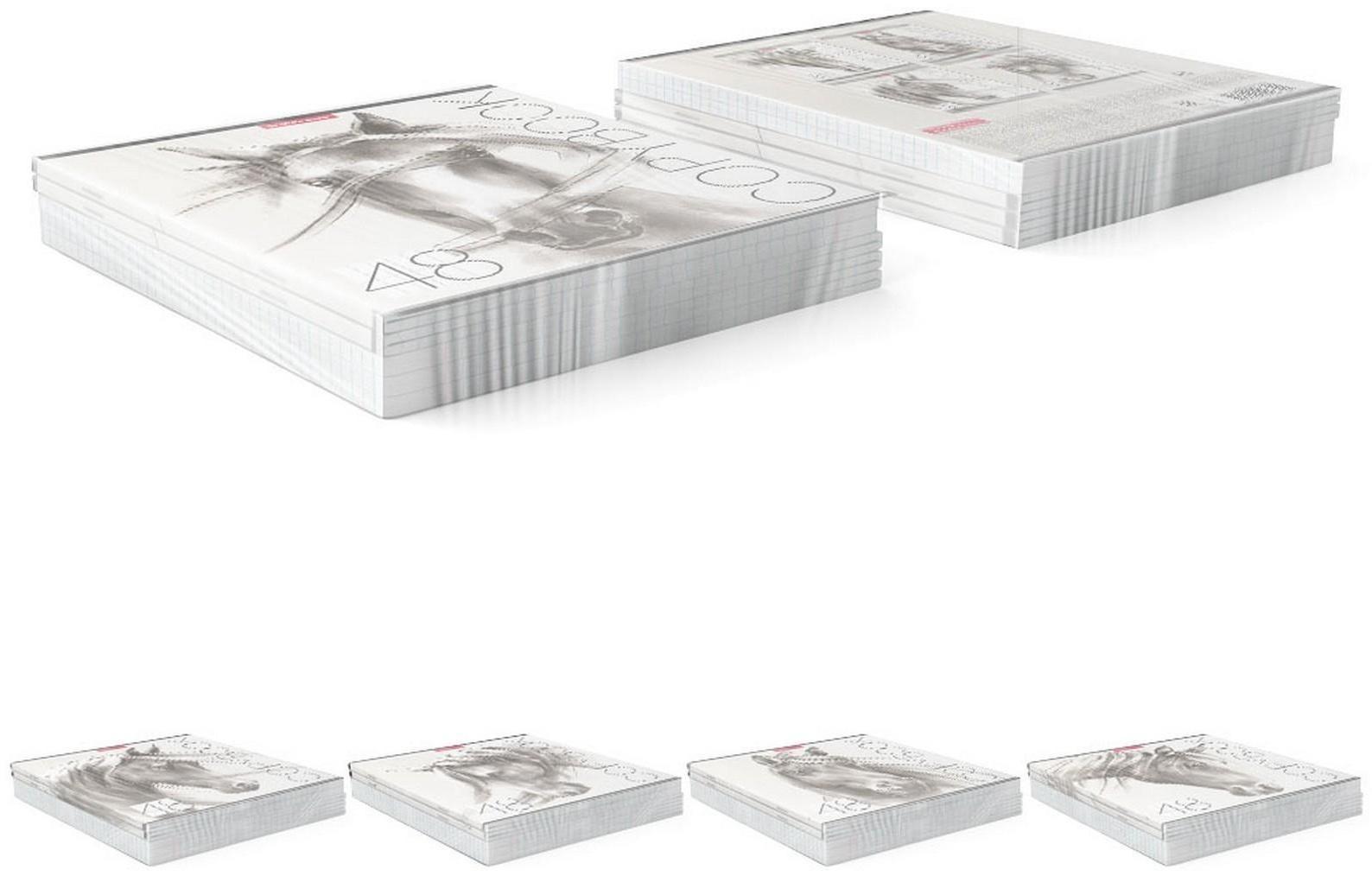 Тетрадь 48 листов в клетку ErichKrause Wild Horse, обложка мелованный картон, блок офсет / Микс 5 шт.