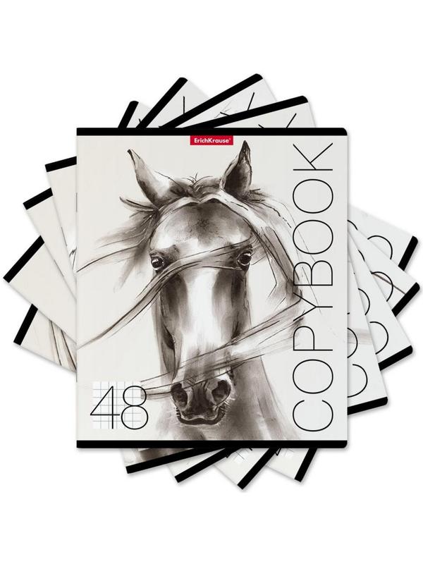 Тетрадь 48 листов в клетку ErichKrause Wild Horse, обложка мелованный картон, блок офсет / Микс 5 шт.