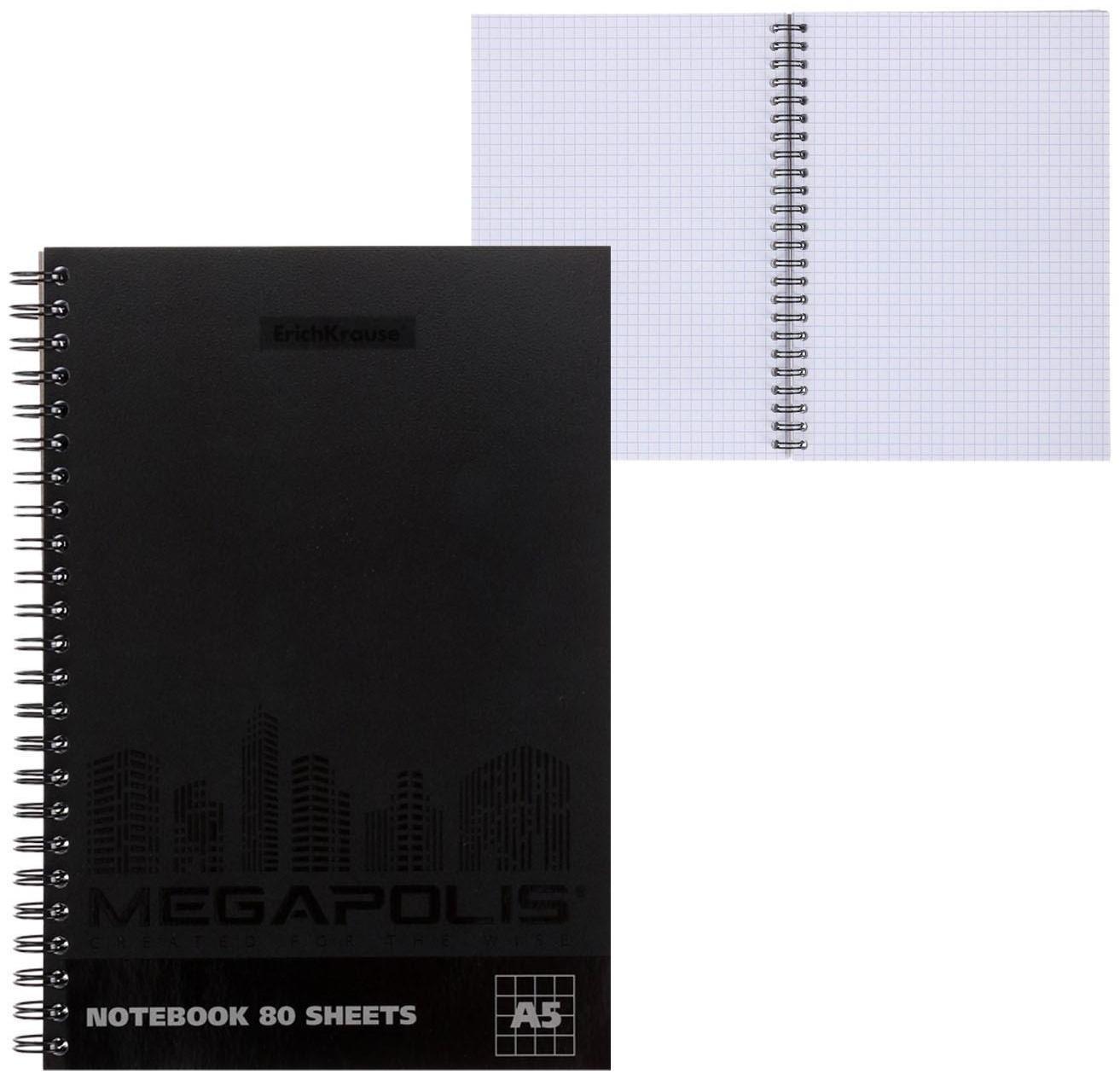 Тетрадь А5, 80 листов в клетку на гребне ErichKrause Megapolis, обложка мелованный картон, твин-лак, блок офсет