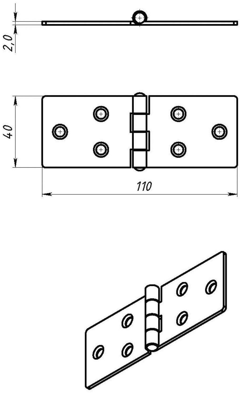 Петля карточная ТУНДРА, 110х40 мм, без покрытия, 1 шт.