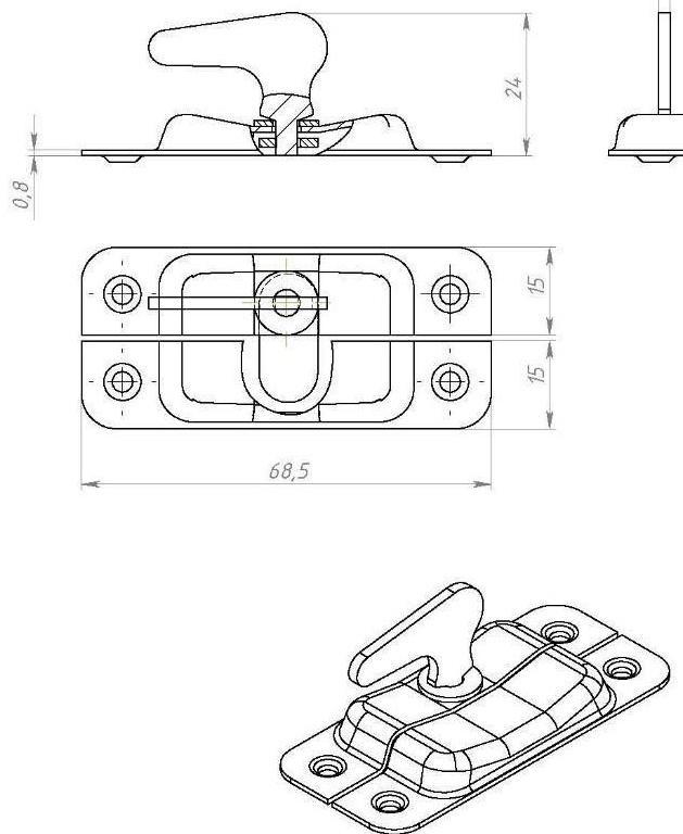 Завертка форточная ТУНДРА ЗФ-2, покрытие цинк, 1 шт.