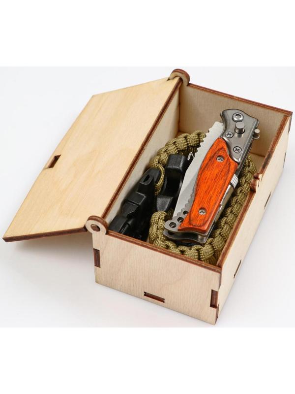 Набор подарочный 3в1 (браслет, карта выживания, нож складной с фонариком) Настоящий Мужчина