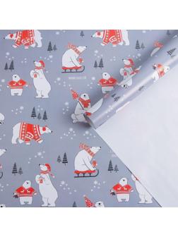 Бумага упаковочная глянцевая «Белые медведи», 70 × 100 см / 10 шт.