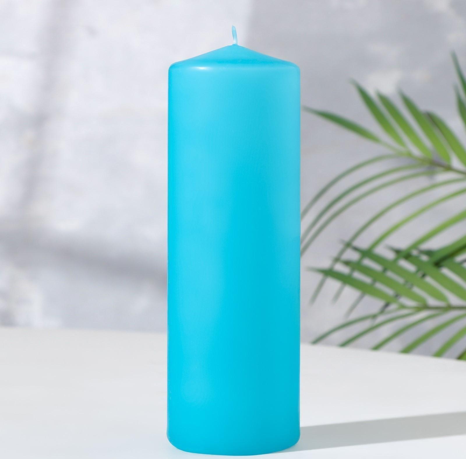 Свеча - цилиндр, 5х15 см, голубая лакированная