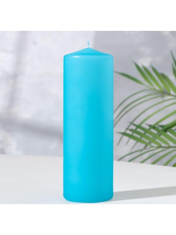 Свеча - цилиндр, 5х15 см, голубая лакированная