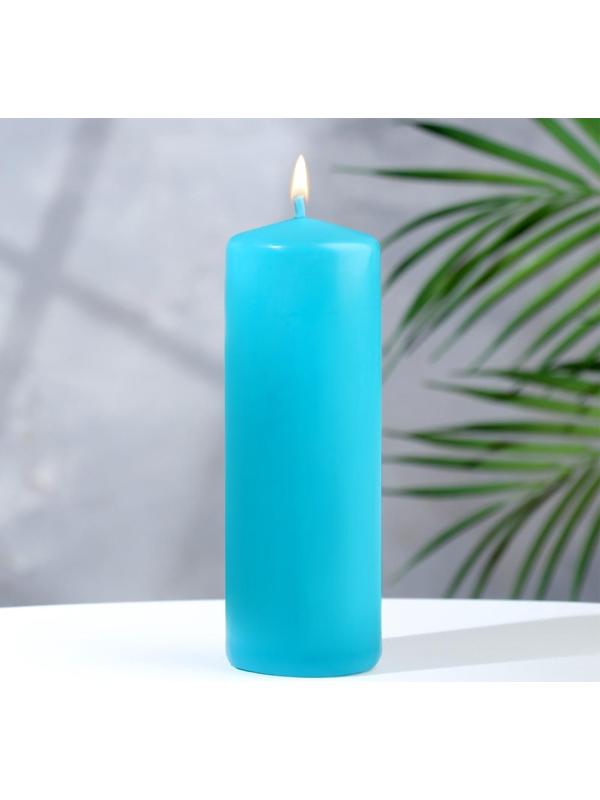 Свеча - цилиндр, 5х15 см, голубая лакированная