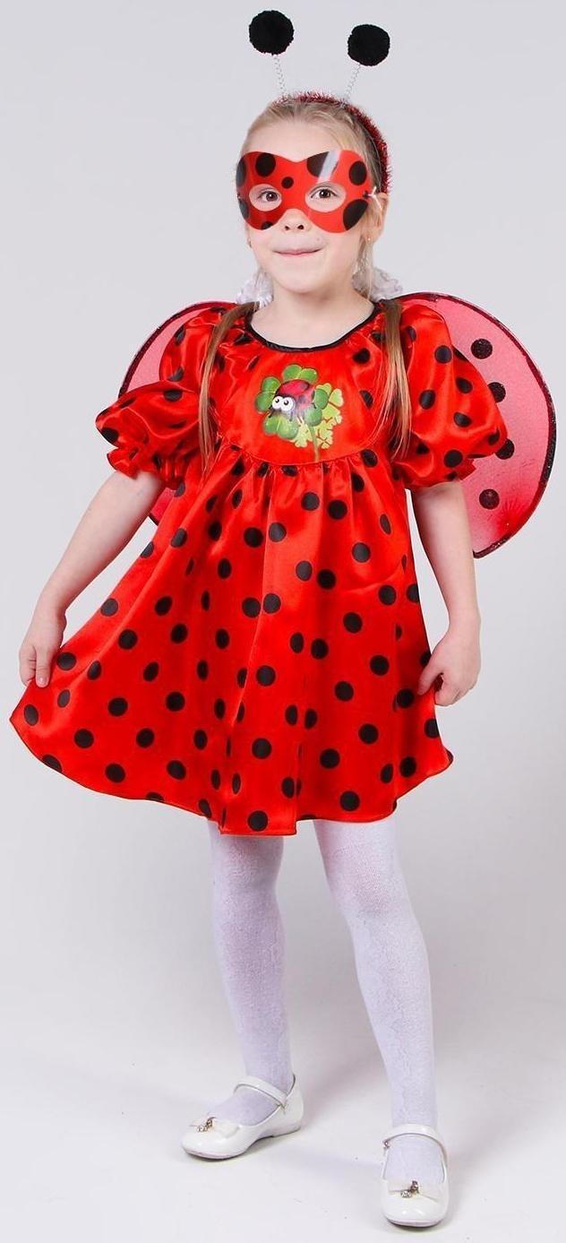 Карнавальный костюм «Божья коровка», атлас, платье, крылья, ободок, рост 98-104 см