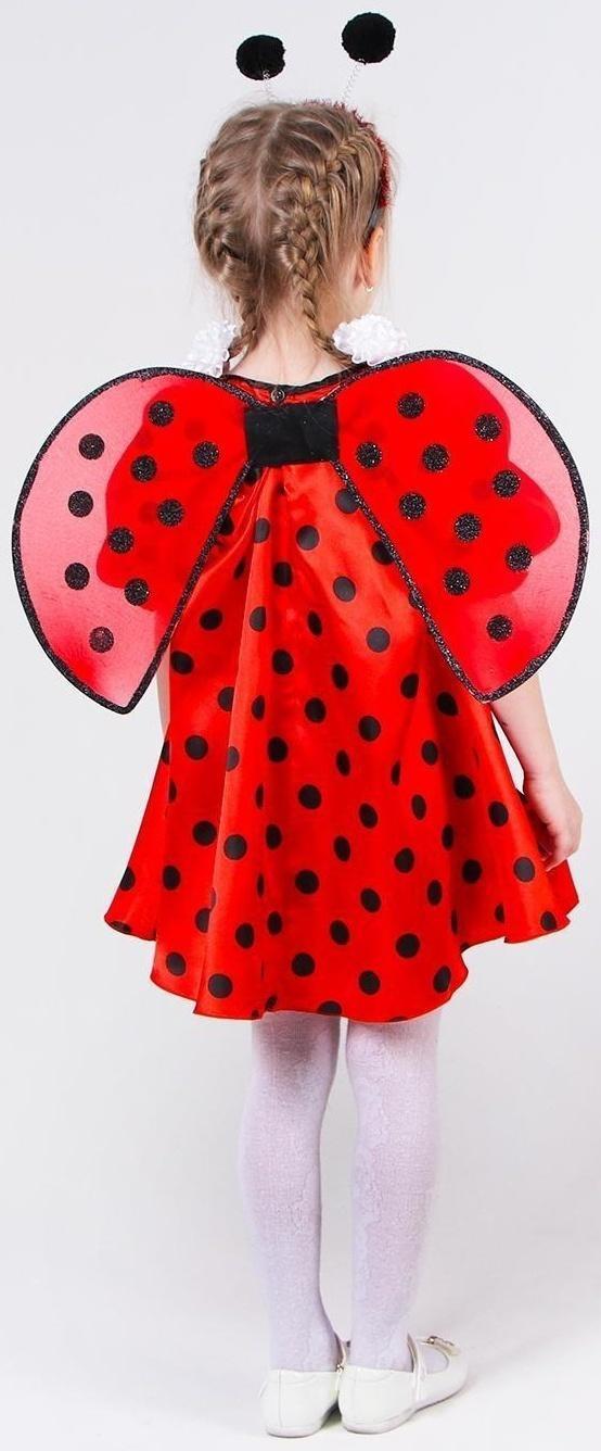 Карнавальный костюм «Божья коровка», атлас, платье, крылья, ободок, рост 98-104 см