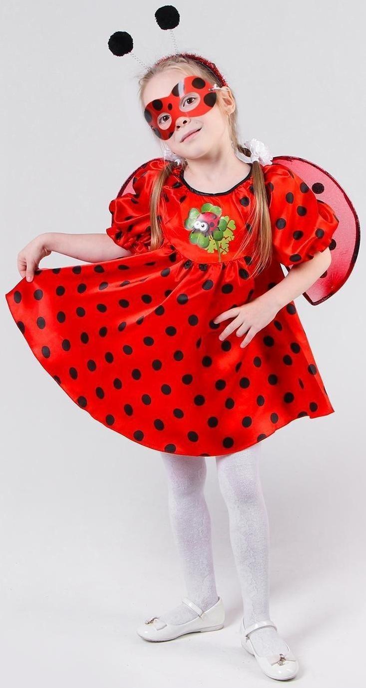 Карнавальный костюм «Божья коровка», атлас, платье, крылья, ободок, рост 98-104 см