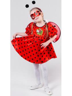 Карнавальный костюм «Божья коровка», атлас, платье, крылья, ободок, рост 98-104 см