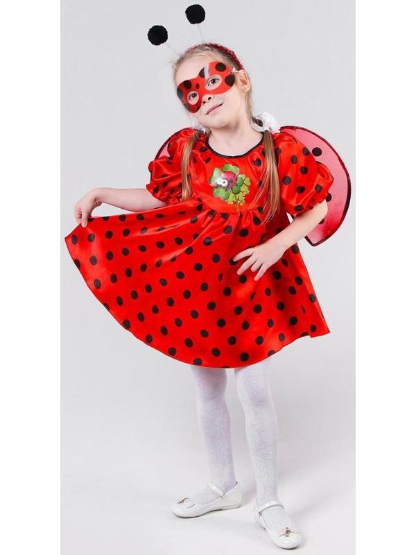 Карнавальный костюм «Божья коровка», атлас, платье, крылья, ободок, рост 98-104 см