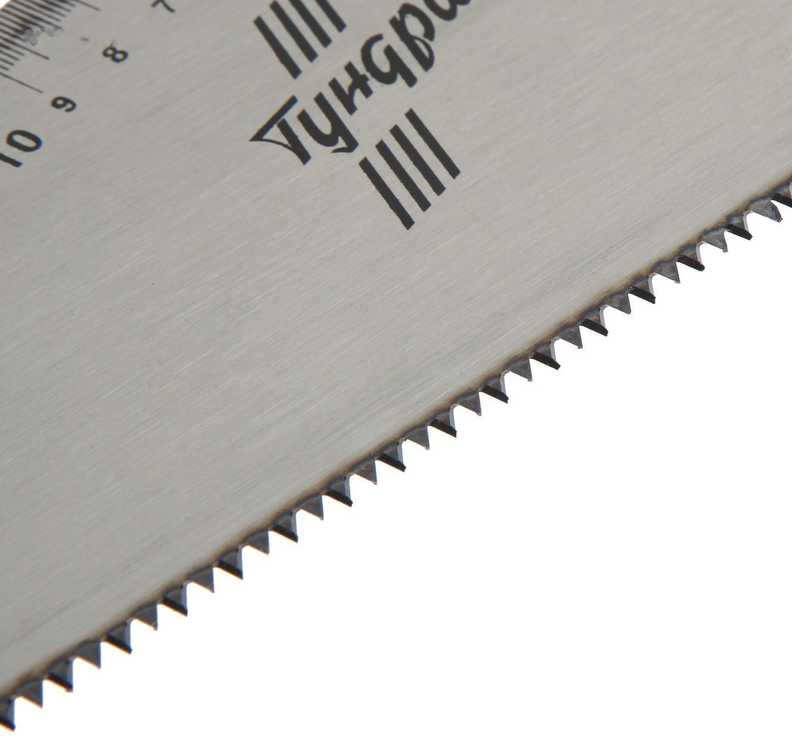 Ножовка по дереву ТУНДРА, 2К рукоятка, 2D заточка, каленый зуб, 7-8 TPI, 350 мм