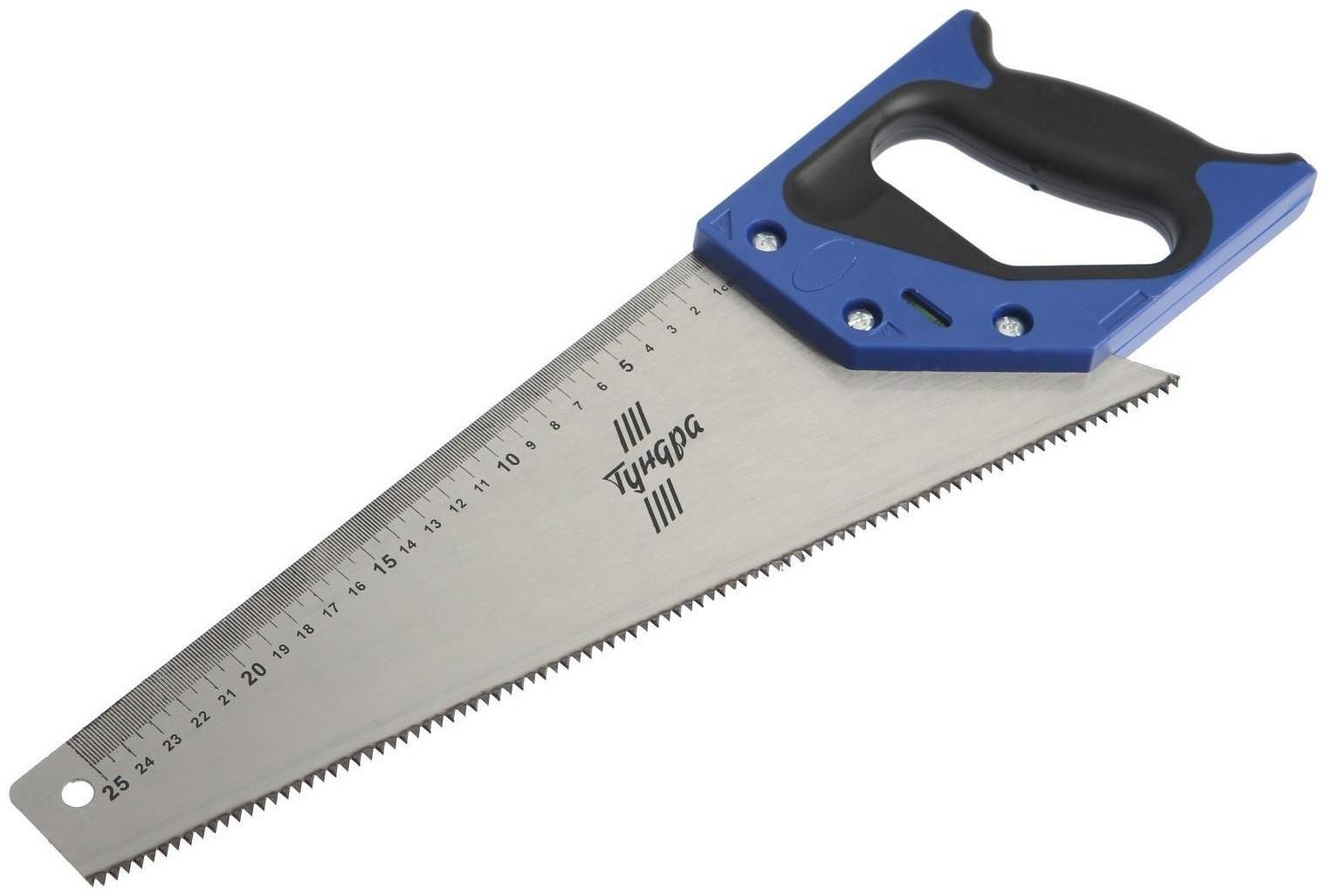 Ножовка по дереву ТУНДРА, 2К рукоятка, 2D заточка, каленый зуб, 7-8 TPI, 350 мм