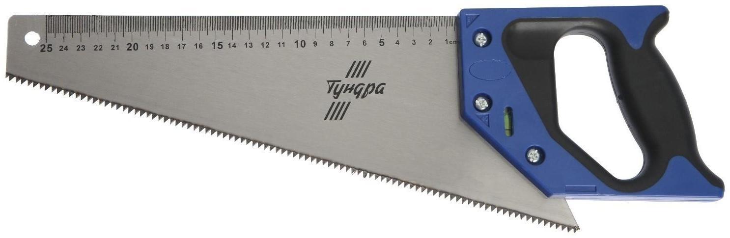 Ножовка по дереву ТУНДРА, 2К рукоятка, 2D заточка, каленый зуб, 7-8 TPI, 350 мм