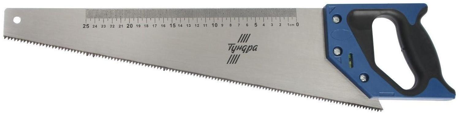Ножовка по дереву ТУНДРА, 2К рукоятка, 2D заточка, каленый зуб, 7-8 TPI, 450 мм