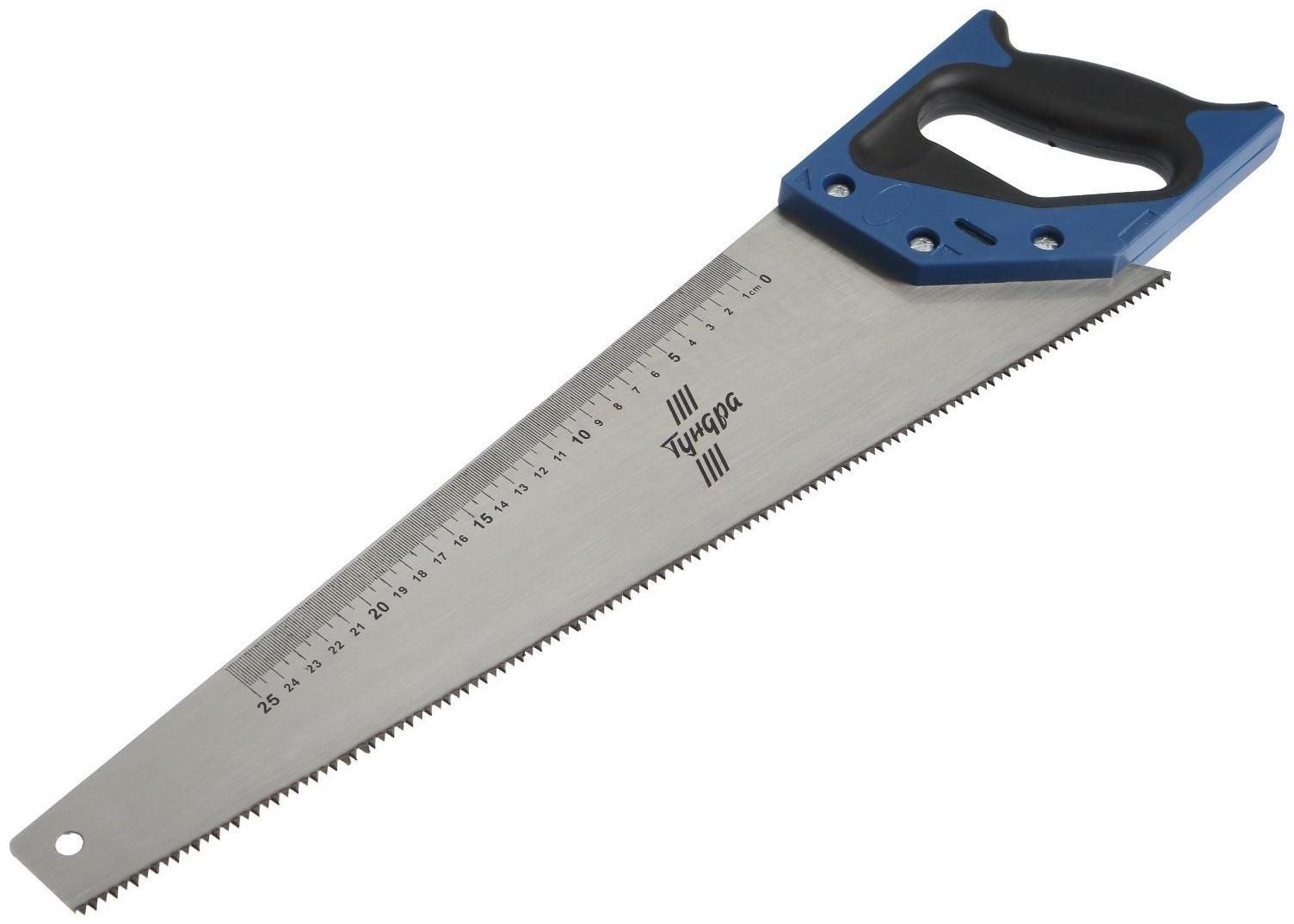 Ножовка по дереву ТУНДРА, 2К рукоятка, 2D заточка, каленый зуб, 7-8 TPI, 450 мм