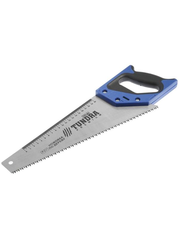 Ножовка по дереву ТУНДРА, 2К рукоятка, 3D заточка, каленый зуб, 7-8 TPI, 350 мм