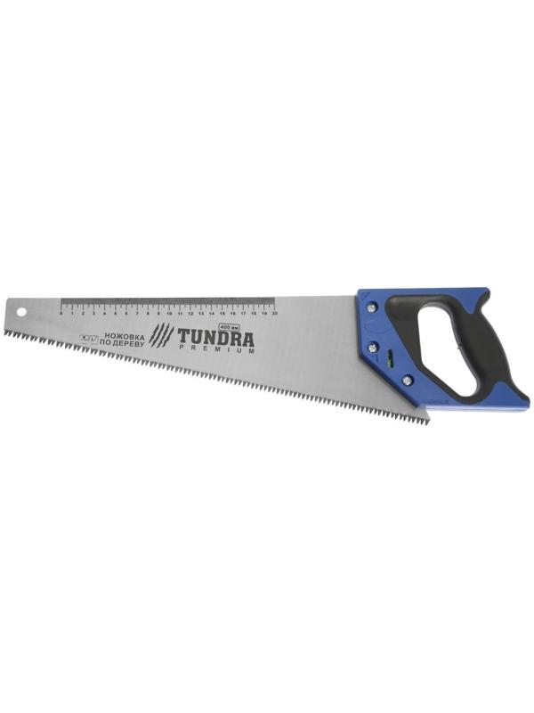 Ножовка по дереву ТУНДРА, 2К рукоятка, 3D заточка, каленый зуб, 7-8 TPI, 400 мм