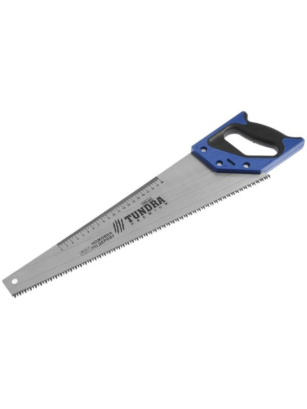 Ножовка по дереву ТУНДРА, 2К рукоятка, 3D заточка, каленый зуб, 7-8 TPI, 450 мм