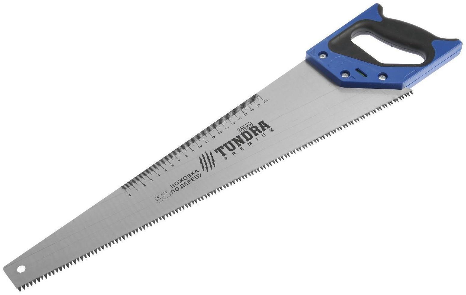 Ножовка по дереву ТУНДРА, 2К рукоятка, 3D заточка, каленый зуб, 7-8 TPI, 500 мм