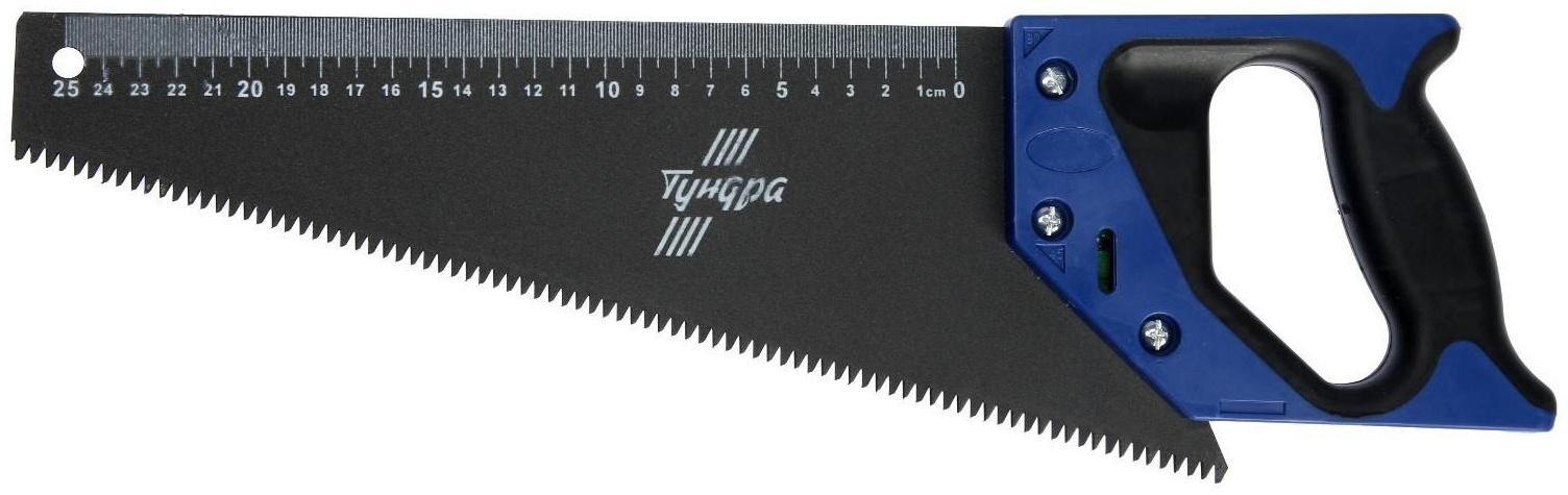 Ножовка по дереву ТУНДРА, 2К рукоятка, тефлоновое покрытие, 3D заточка, 7-8 TPI, 350 мм